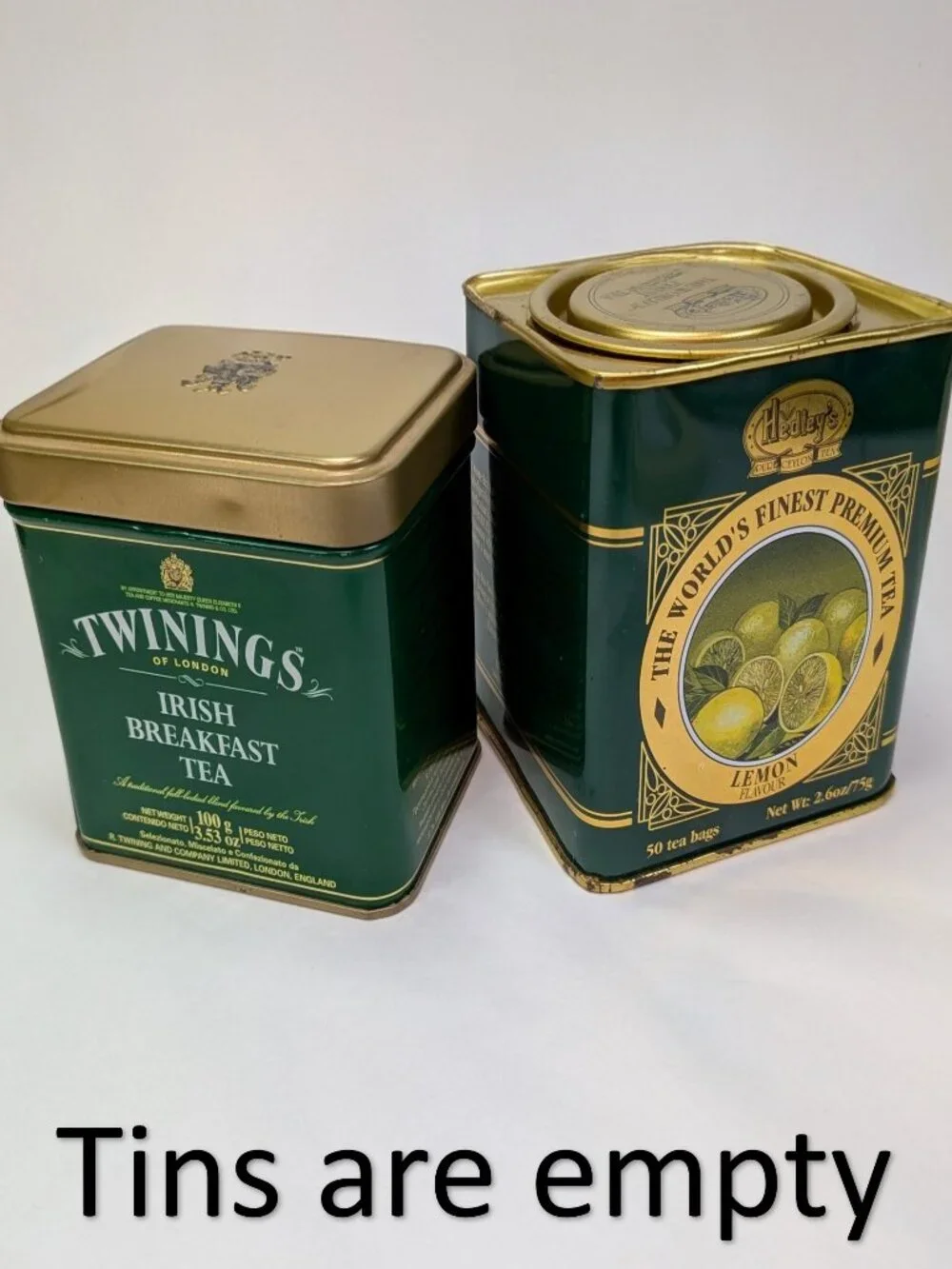 Vintage British Tea Metal Tins Collection 2pc Green & Gold Farmhouse Kitchen
